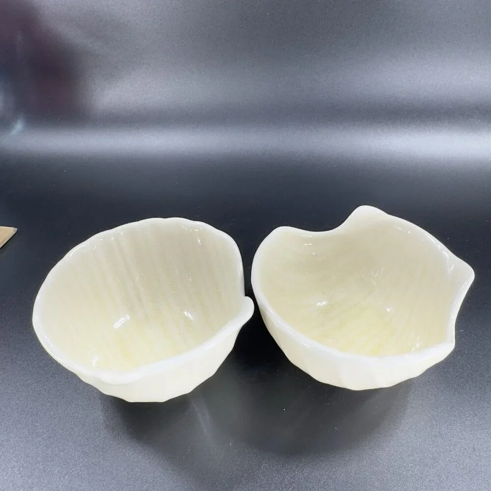 Pier 1 Imports Ivory Crackle Glaze Ceramic Shell Shape Dish Small Bowl Set 2 VTG